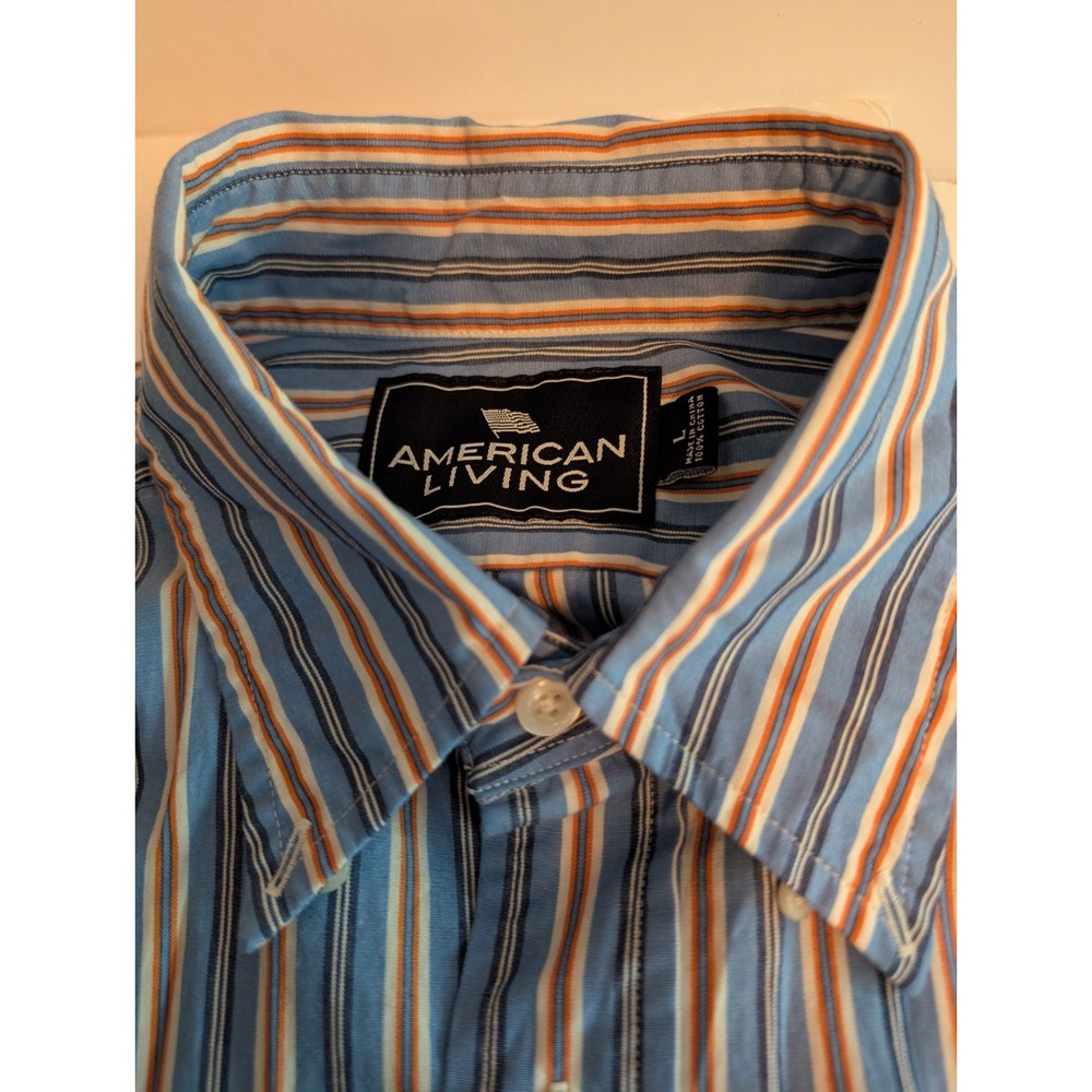 Men's American Living Multi Blue Long Sleeve Button Down Striped  Shirt Size L